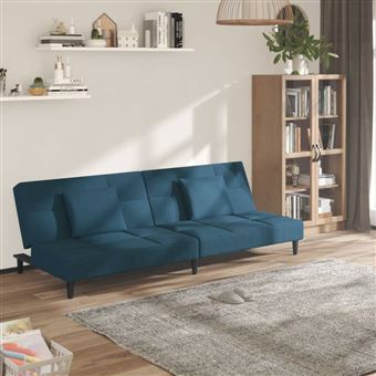 Sofá-cama vidaXL | 2 lugares com duas almofadas veludo azul - 1