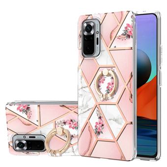 Capa e TPU Padrão de mármore IMD, trava-quedas, com Suporte de flores Rosa para Xiaomi Redmi Note 10 Pro 4G (Global)/Note 10 Pro Max - 1