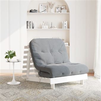 Sofá-cama futon com colchão vidaXL | 90x206x11 cm | pinho maciço branco - 1