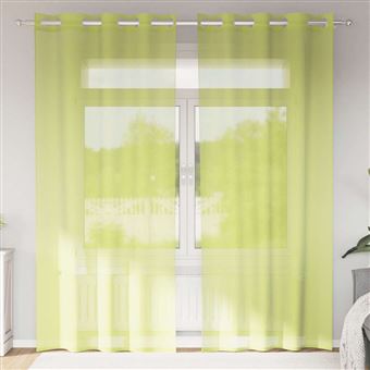 Cortinas de voile com ilhós vidaXL | 2 Peças | verde-maçã 140x245 cm - 1