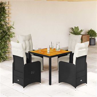 Conjunto de bistro para jardim com almofadões vidaXL | 5 peças | vime PE preto - 1