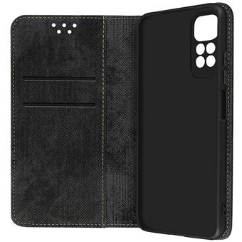 Capa Fólio Avizar Para Xiaomi Redmi Note 11 Tecido Denim Suporte Carteira E Video Preto - 1