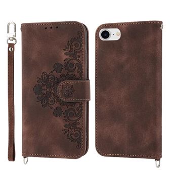 Capa ZURSANA para iPhone SE 2022/2020 | Pele com Fecho de Encaixe para Colar + Cordão em Pele | Castanho - 1