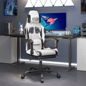 Cadeira gaming vidaXL giratória com apoio pés couro artificial branco/preto - 1