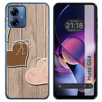 Capa de silicone TUMUNDOSMARTPHONE para Motorola Moto G54 5G | desenhos corações de madeira - 1