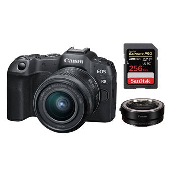 Canon EOS R8 with RF 24-50mm f4.5-6.3 IS STM+EF-EOS R Mount Adapter+SanDisk 256GB Extreme Pro SDXC UHS-II U3 V90 300MB/s - 1
