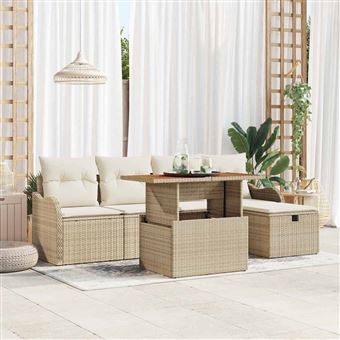 Conjunto de Sofá de Jardim vidaXL | 6 Peças | Bege vime PE - 1