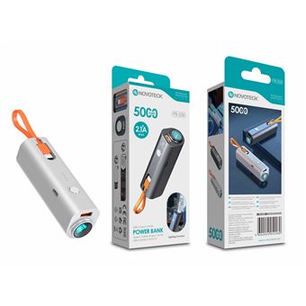 Power Bank Portátil  NOVOTECK PB-008 | 5000mAh |  com Lanterna e Cabo Integrada  | Branco - 1