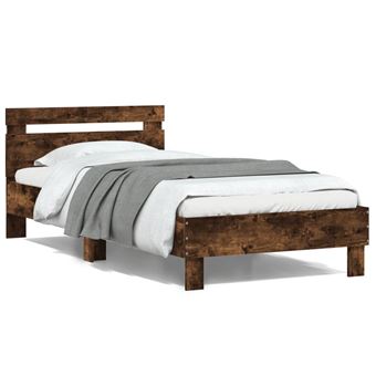 Estrutura de cama com cabeceira e luzes LED vidaXL | 100x200 cm | carvalho fumado - 1