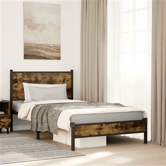 Estrutura de cama sem colchão vidaXL | 100x190 cm | metal carvalho fumado - 1