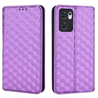 Capa PU padrão de losango, fecho magnético, roxo Magunivers para Oppo Reno7 5G (Global)/Find X5 Lite - 1