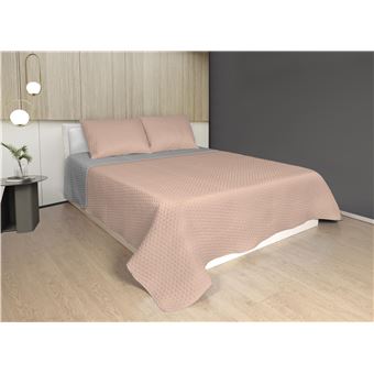 Colcha de Cama Reversível Blume for Home Bicolor | 240x290 cm | Salmão e Cinza - 1