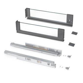 Gaveta exterior Emuca Vertex 40 kg de altura 131 mm com ilhargas laterais de vidro | 450 | Cinzento antracite | 1 kit - 1