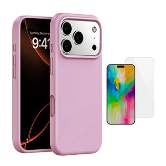 Kit Vidro Clearglass + Capa Silicone Líquido PHONECARE para Apple iPhone 17 Pro Max | Rosa - 1
