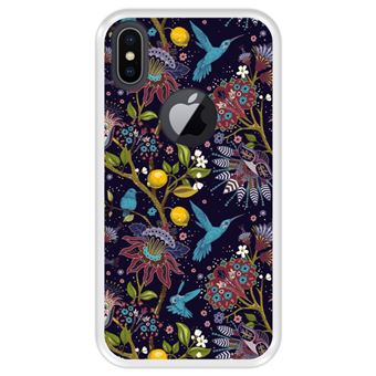 Capa Tpu Hapdey para Iphone X - Xs | Design Teste Padrão Floral com Pássaros 2 - Transparente