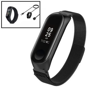 Kit Phonecare | Bracelete Milanese Loop Fecho Magnético + Carregador Usb Charger + Película Protetora Ecrã Gel Full Cover para Xiaomi Mi Band 5 - Preto - 1