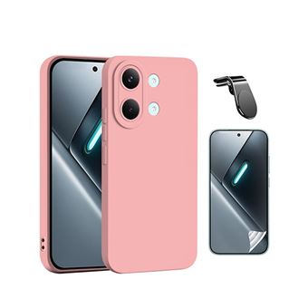 Kit Película Protectora de Hydrogel Frente + Capa Proteção Silicone + Suporte Magnético L Gift4Me para Xiaomi Poco X8 Pro Max | Rosa - 1