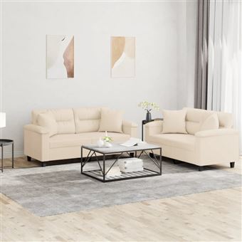 Conjunto sofás com almofadas vidaXL | 2 Peças | tecido de microfibra bege - 1