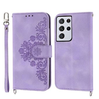 Capa ZURSANA para Samsung Galaxy S21 Ultra | Pele com Fecho de Encaixe para Colar + Cordão em Pele | Roxo - 1