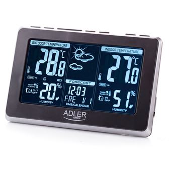 Estação Meteorológica Adler AD1175 | Temperatura e Humidade Interior e Exterior | Sensor sem Fios - Preto/Cinza - 1