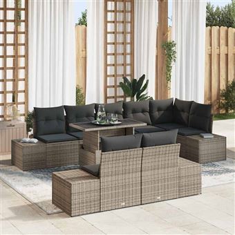 Conjunto de Sofá de Jardim vidaXL | 9 Peças | Cinzento Rattan Sintético - 1