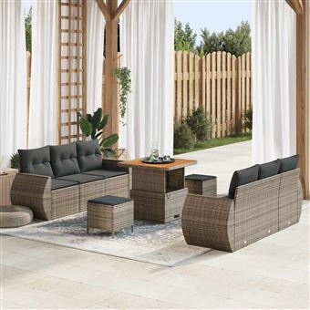 Conjunto de Sofá de Jardim com Almofada vidaXL | 9 Peças | Cinzento vime PE - 1