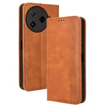 Capa FOXDOCK para Tecno Camon 30 Pro 5G/CL8 | Fecho Magnético | Estampado Vintage | Pele PU | Compartimentos para Cartões | Castanho - 1