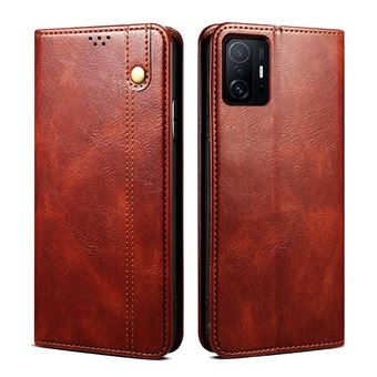 Capa PU + TPU Textura de cera de cavalo louco com Suporte Magnético, Castanho auto-absorvido para Xiaomi 11T Pro - 1