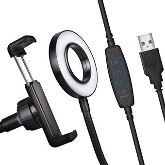 Ring Light Bigben Flexível com Suporte Telemóvel | Fixação Pinça - Preto - 1
