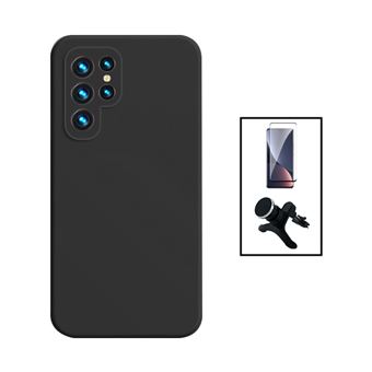 Kit Película de Vidro Temperado 5D Full Cover + Capa Silicone Líquido + Suporte Magnético de Carro Reforçado Phonecare para Samsung Galaxy S24 Ultra 5G - Preto - 1