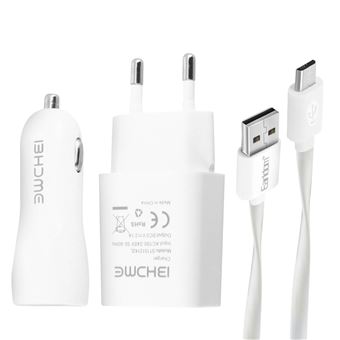 Pack 3 em 1 Avizar | Carregador 2.1A + Carregador Carro 2.1A + Cabo Micro-USB - Branco - 1
