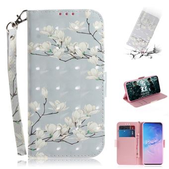 Capa Magunivers PU padrão de impressão spot decor flores brancas para Samsung Galaxy S10