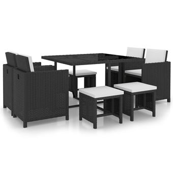 Conjunto Mesa e Cadeiras vidaXL para Jardim 21 Peças Vime Preto 109x109x74cm - 1