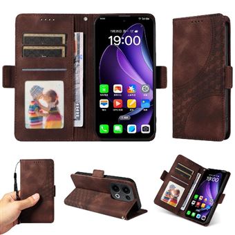 Capa FLOODKING para OPPO Reno 14 5G | Design Acolchoado | Couro PU Premium | Castanho - 1