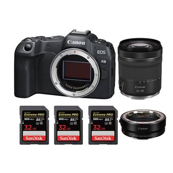 Canon EOS R8 Body+Canon RF 24-105mm f4-7.1 IS STM+EF-EOS R Mount Adapter+3 SanDisk 32GB Extreme Pro SDHC USH-II 4K U3 300MB/s - 1
