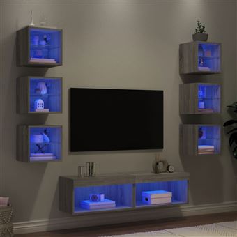 Móvel de TV vidaXL | 8 peças | para parede com LEDs derivados madeira cinza sonoma - 1