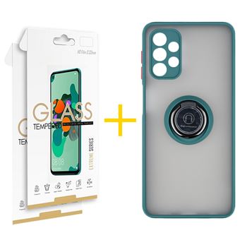 Pack 2 x Película de Vidro Temperado 2.5D + Capa skyhe Samsung Galaxy A32 4G Gel Bumper Ring - Verde - 1