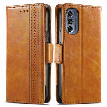 Capa PU CASENEO Bloqueio de RFID, estilo de negócios com apoio para Motorola Moto G62 5G - castanho claro - 1