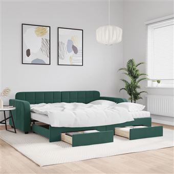 Sofá-cama com Gavetão e Gavetas vidaXL | 90x200 cm | veludo verde-escuro - 1