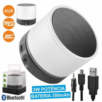 Coluna Bluetooth Portátil USB Branca