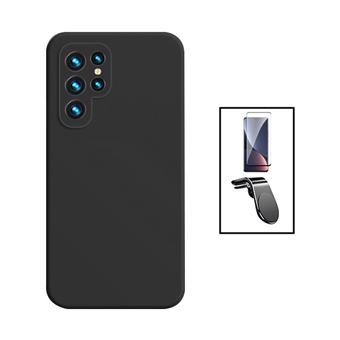 Kit Película de Vidro Temperado 5D Full Cover + Capa Silicone Líquido + Suporte Magnético L Safe Driving Carro Phonecare para Samsung Galaxy S24 Ultra 5G - Preto - 1