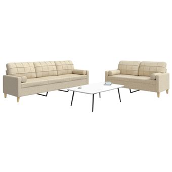 Conjunto de sofás com almofadas vidaXL | 2 peças | decorativas tecido creme - 1