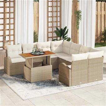 Conjunto de Sofá de Jardim vidaXL | 9 Peças | Bege Rattan Sintético - 1
