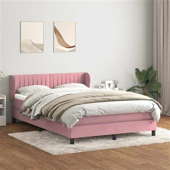 Cama com molas/colchão vidaXL |  160x220 cm | veludo rosa - 1