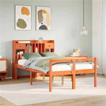 Cama com Estante sem Colchão vidaXL | 135x190 cm | pinho maciço - 1