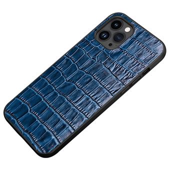 Capa e TPU + couro genuíno emborrachado, textura de crocodilo, à prova de choque, à prova de queda Magunivers para iPhone 14 Pro - azul - 1