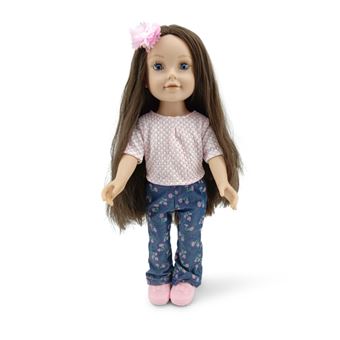 Boneca Pretty Girl Moni calças Azul com flores | 46 cm - 1