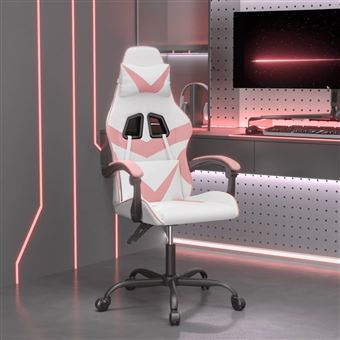 Cadeira gaming vidaXL couro artificial branco e rosa - 1
