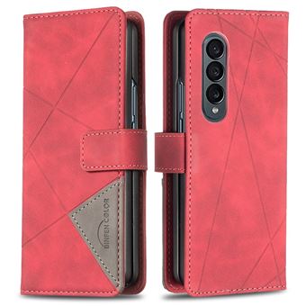 Capa PU BINFEN Color padrão geométrico, fecho magnético com apoio para Samsung Galaxy Z Fold3 5G - vermelho - 1