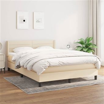 Cama com molas e colchão vidaXL | 140x200 cm | tecido cor creme - 1